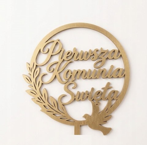Złoty / Biały Topper na Tort - Pierwsza Komunia Święta (Gołąb)